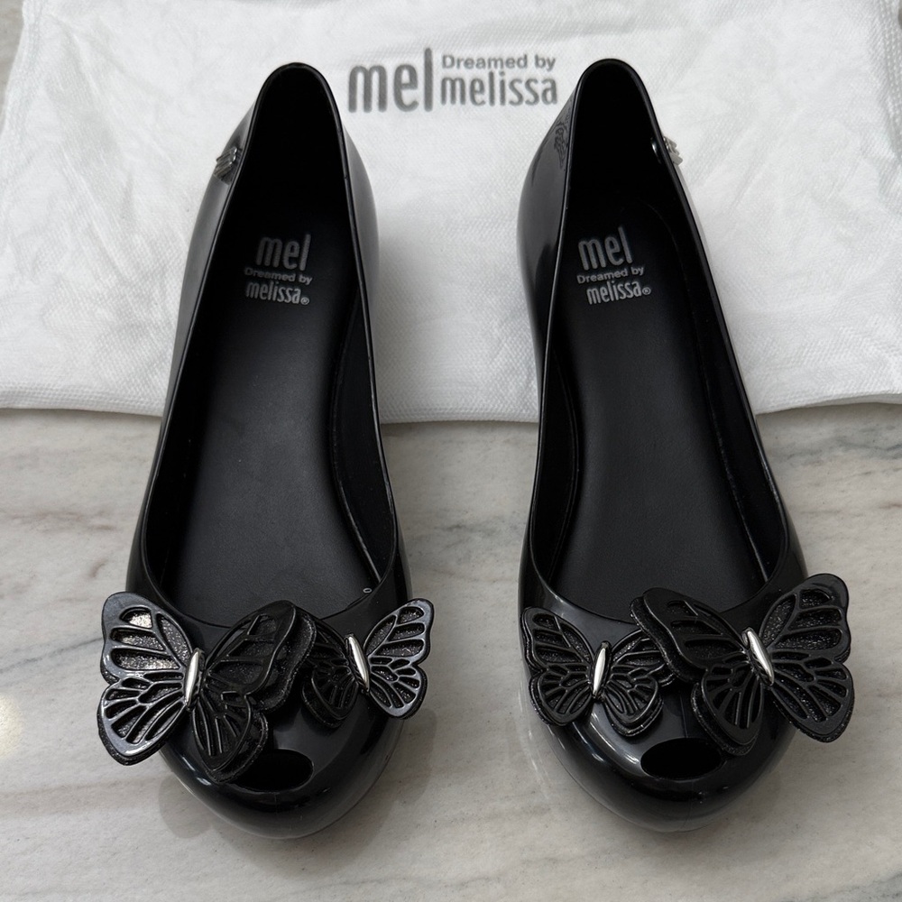 Melissa Girls Black Butterfly Flats